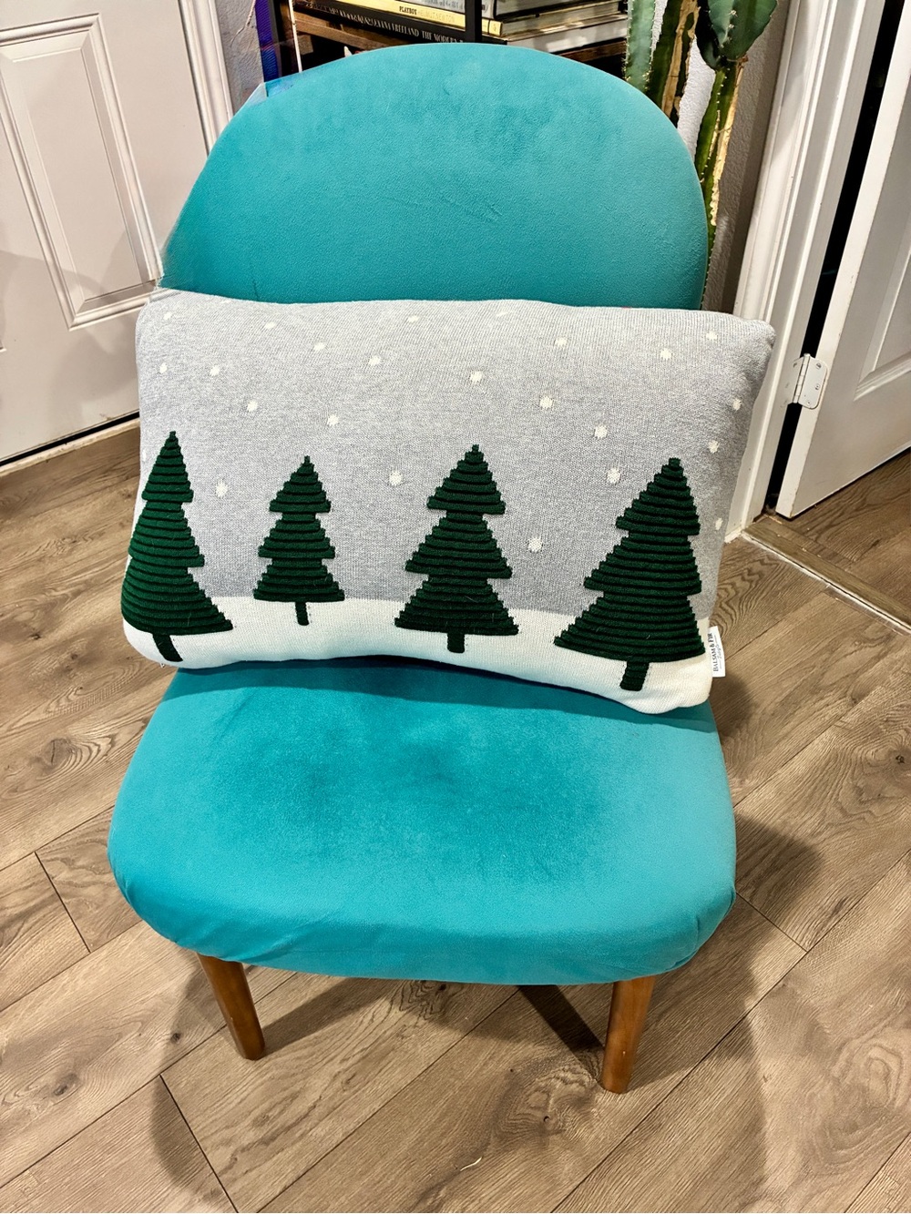 Gray and Dark Green Holiday Tree Lumbar Pillow